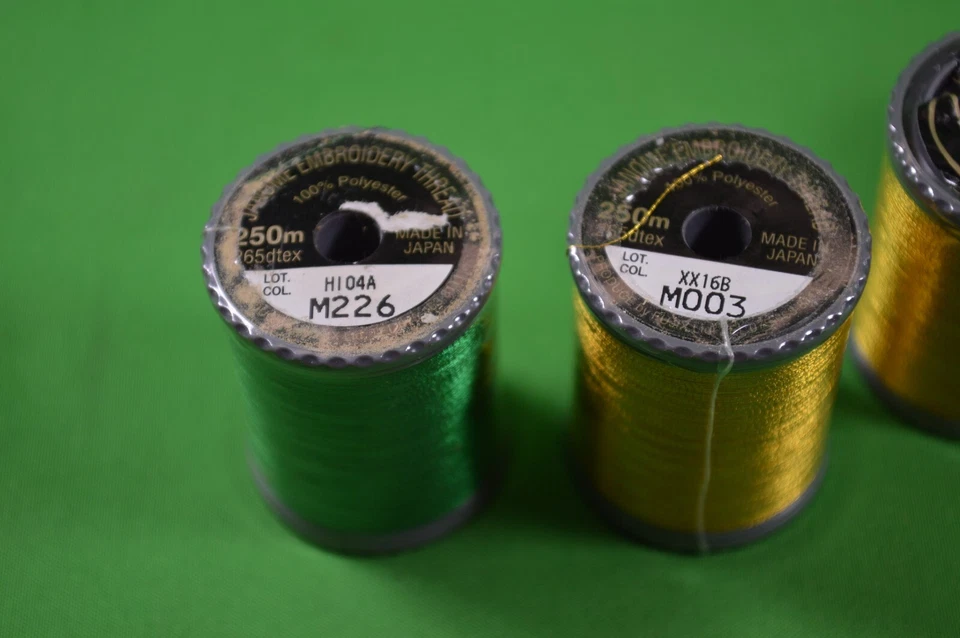 Lot of 4 Embroidery Thread,Janome,Brother,Gold,Green,Silver,Polyester,250m,New - Image 2 of 3