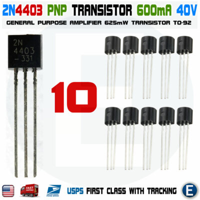 10pcs 2N4403 Transistor General Purpose Small Signal Amplifier PNP Bipolar TO-92