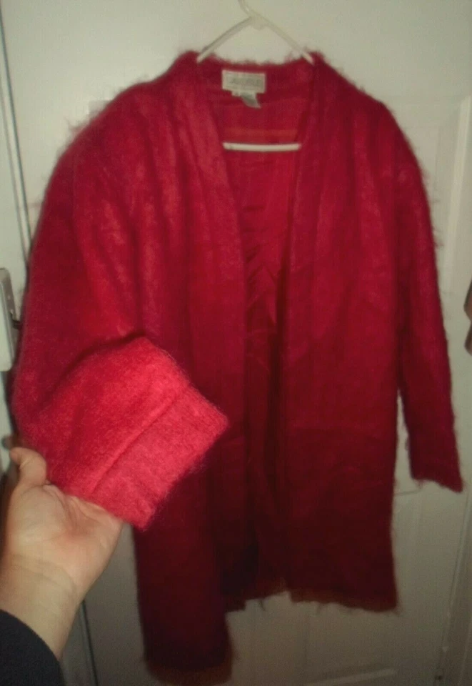 Suéter Carlisle Mujer ROJO Lana Mohair Frente Abierto Abrigo Coche Talla 10 (46" Busto) Foto 3 de 4