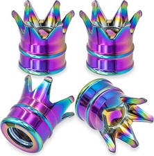 4pcs Crown Tire Valve Stem Caps Aluminum Cover Universal Fit Car Truck- Colorful