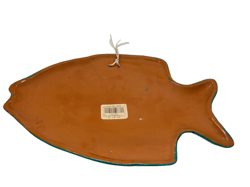 Vintage Mexican Folk Art Clay Pottery Hand Painted Fish Plate Wall Hanging - Picture 5 of 6