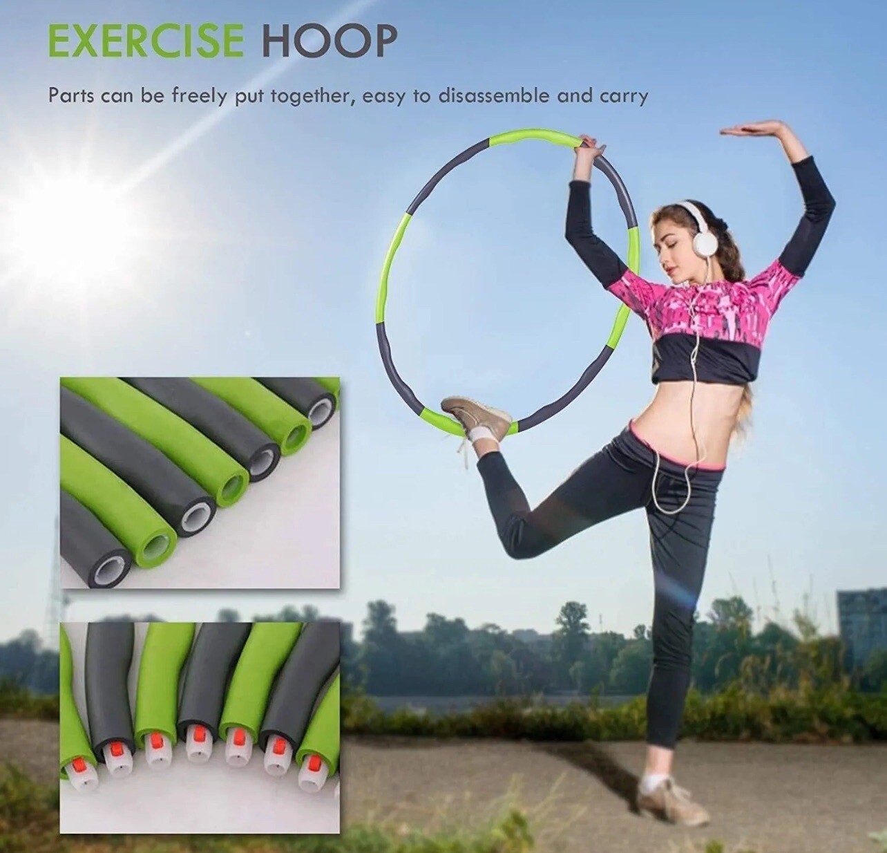 COLLAPSIBLE 1KG WEIGHTED HULA HOOP FITNESS PADDED ABS EXERCISE GYM ...