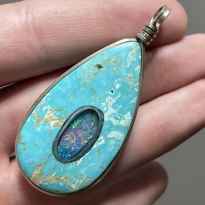 Lightning Ridge Australia Opal Quarz Intarsien in stabilisiertem Arizona Türkis 