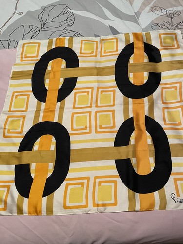 Foulard Carré 100% Soie PIERRE CARDIN Vintage Bleu - Jamais Porté, Neuf Sans étiquette