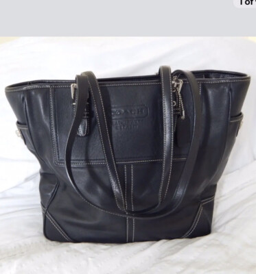 Coach 1941 Handbag, Purse, Tote. Black Leather & Vinyl with Silver