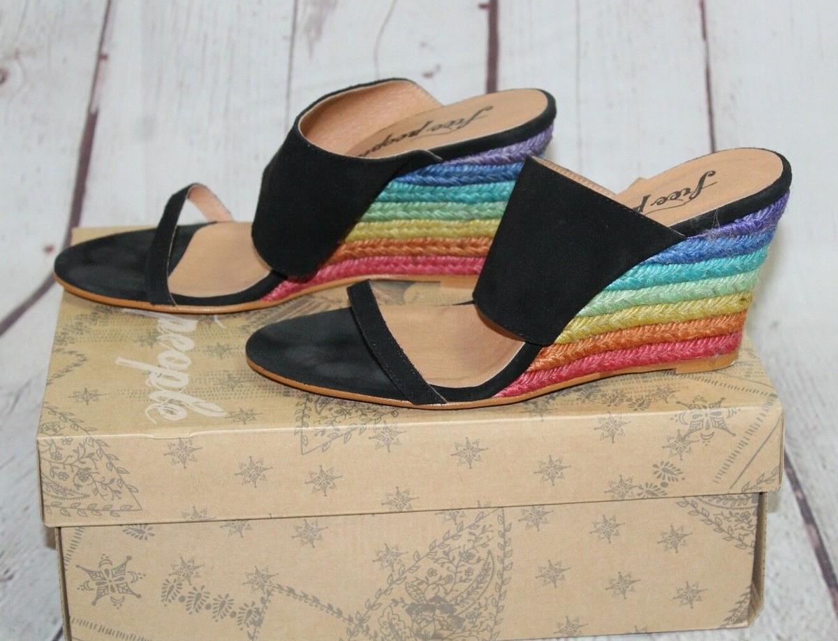 Free People Glorieta Suede Espadrilles | Mercari Free People Glorieta Suede Black Rainbow Wedge Sandals 38 main image 2