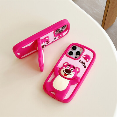  For iPhone 16 15 14 13 12 11 Pro Max 3D Strawberry Bear Cartoon Soft Case Cover