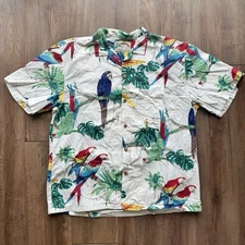 Vintage Paradise Found Hawaiian Shirt Mens Large L Multicolor Button Up Parrots
