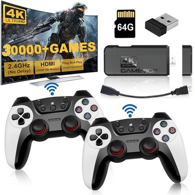 30000+ Retro Videospielkonsole 4K HD TV Spiel Stick 64GB+ 2x Wireless Controller