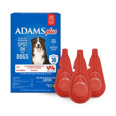 Adams Plus Flea & Tick Spot On 3 Doses 30 Day Control XLarge Dog 61-150lbs