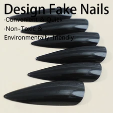 Black Stiletto False Nail Ultra-long Solid Color Fake Nail Women Cosplay Nails
