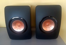 KEF LS50 Wired Piano Black High Gloss Speakers  Rose Gold Cones
