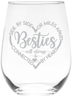 Besties Will Always Be Connected by Heart Stemless Wine Glass - 17 oz.