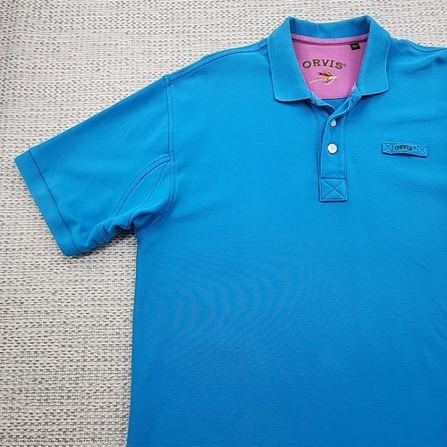 Orvis Men Polo Golf Shirt L Purple Contrast Blue Heavy Cotton Fly Fishing Casual - Picture 4 of 12