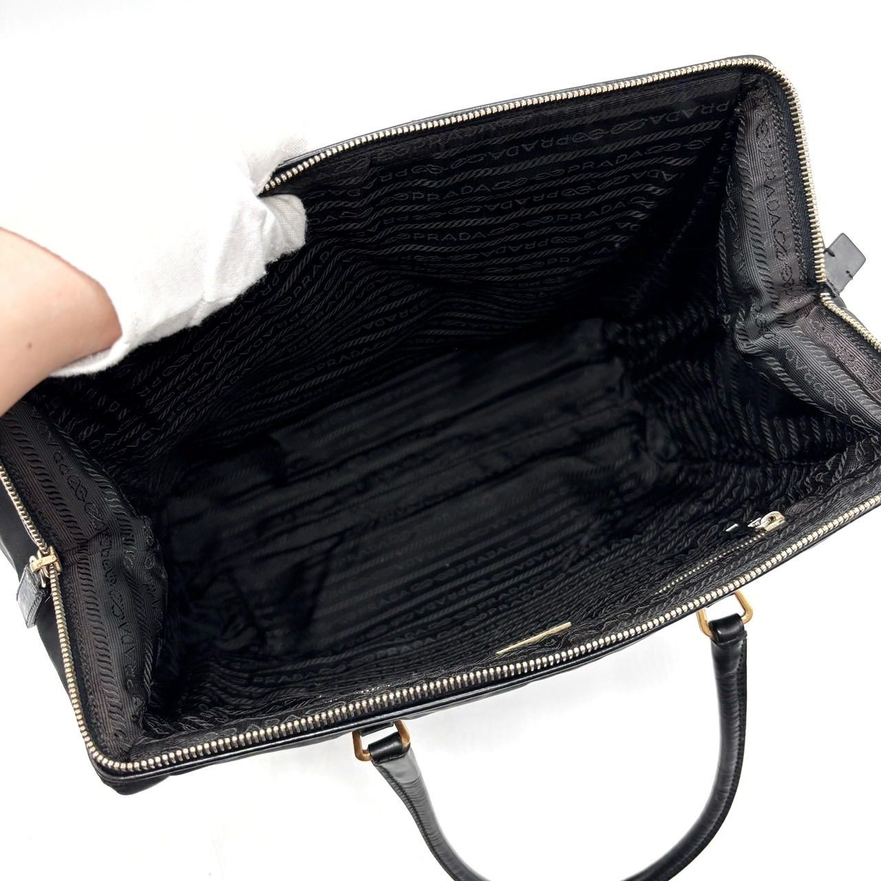 PRADA Nylon Tote Bag Black Gold Unisex Authentic Triangular Plate Handbag thumbnail 8