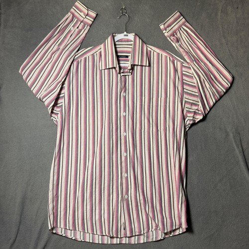 Burberry London, Burberry London Mens Large Pink Purple Striped Long Sleeve Button Down Shirt