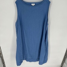 J. JILL Love Linen Dress Women 3X Blue Sleeveless Embroidered Pocket 100% Linen