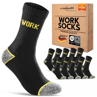 SOCKENKAUF24 Calcetines de Trabajo Premium Hombre WORK Calcetines Algodón Negro (5 10 20 Pares)