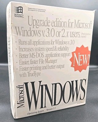 Microsoft Windows Version 3.1 Upgrade Edition Windows 3.0 Or 2.X Users NEW NOS 
