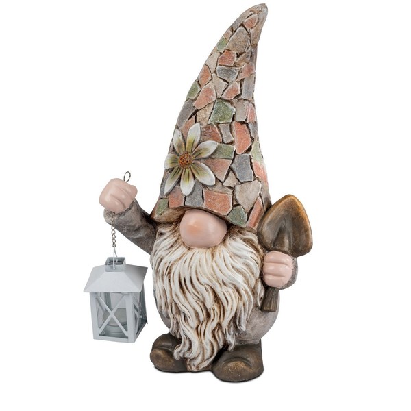 Dekofigur Zwerg, Wichtel Mosaik Mit Laterne 44Cm Grau Aus Magnesia Formano S26-image