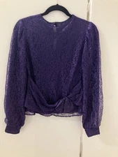 Red Valentino Purple Lace Long Sleeve Blouse Top Sz M