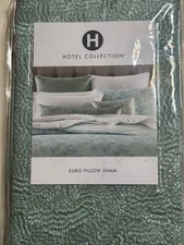 Hotel Collection Pressed Leaves Embroidered EURO Sham GREEN Retail: $120 New