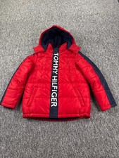 Tommy Hilfiger Puffer Jacket Boy Large 14/16 Red Quilted Hooded Fleece Lined