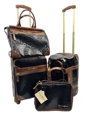 Vintage Samantha Brown Croco Embossed Black & Camel Brown 4 Piece Luggage Set
