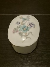 Decorative Floral Round Oval Pill Box / Trinket Box With Lid.