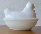 Vintage Hazel-Atlas Milk Glass Hen Covered 4.5” Nesting Chicken Dish