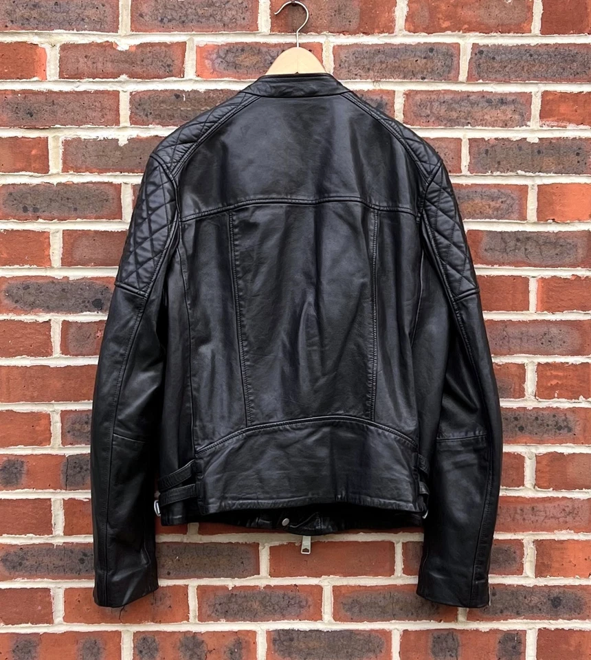 AllSaints Mens SLADE Leather Biker Jacket XL Black Bomber All Saints Moto Grail - Image 4 of 4