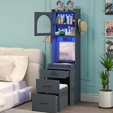 Small Vanity Desk with Mirror and Lights, Makeup Vanity Table with Drawers