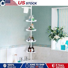 Adjustable 4-Tier Corner Shower Caddy Tension Pole, Drain Holes, No-Drill Mount