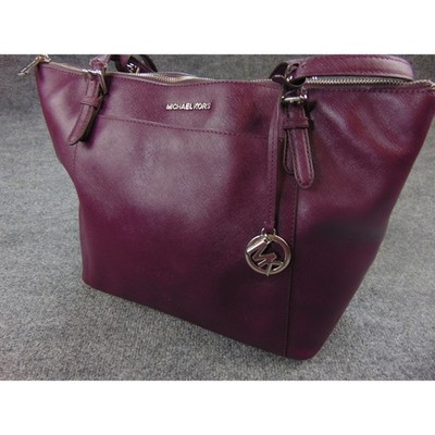 Michael Kors Jet Set Tote Bag Saffiano Leather Plum Purple Zipper Closure MK