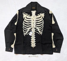 NWT KAPITAL KOUNTRY Bones Silk Rayon Long-Sleeve Aloha Shirt Black 3 L