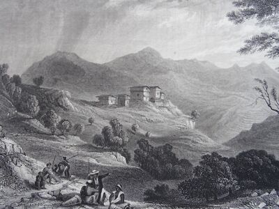 c1858 Antique Print INDIA - MOUNTAIN RANGE & THE VILLAGE OF MAREE