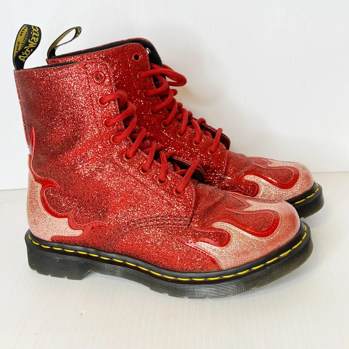 Dr Martens Red Glitter Flame RARE 1460 Pascal