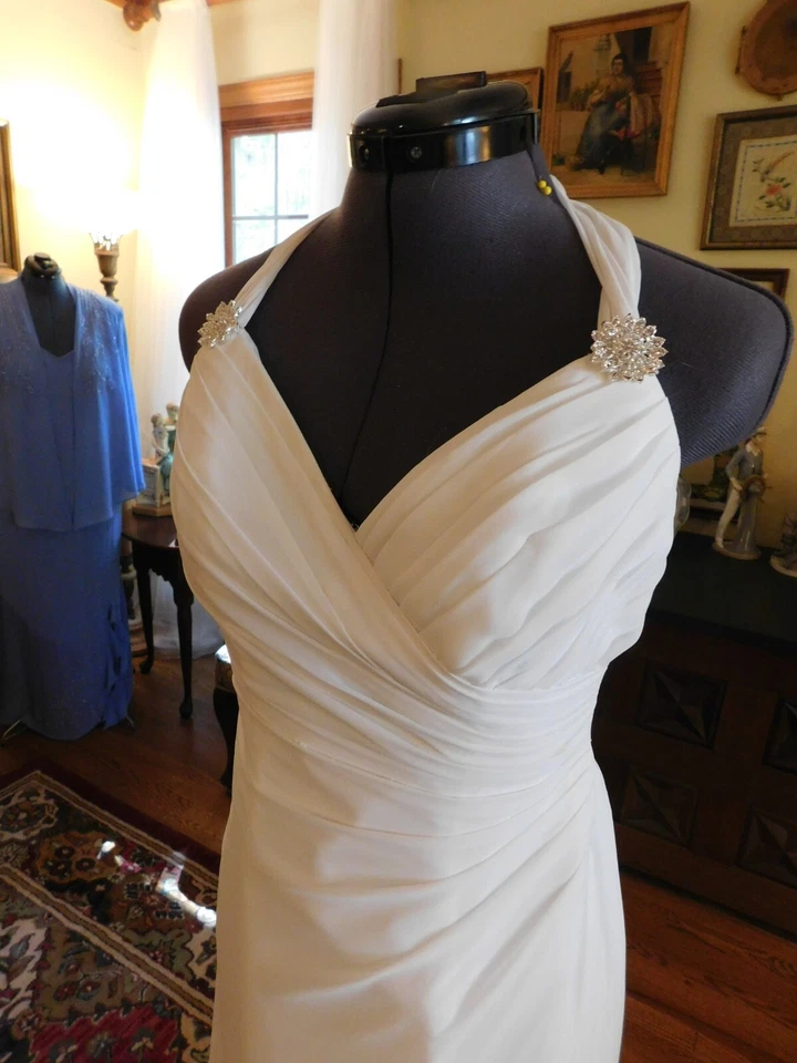 HERMOSO VESTIDO DE NOVIA AJUSTADO LÍNEA A BLANCO ACANALADO CORPIÑO ORGANZA S 4 Foto 2 de 4