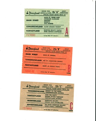 vintage Disneyland tickets! lot of three A B C tickets c. 1963