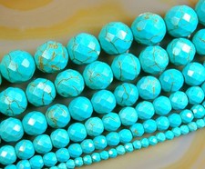 Faceted Blue Howlite Turquoise Round Beads 15" 4mm 6mm 8mm 10mm 12mm 14mm