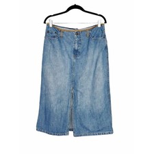 90's Y2K 00's Vintage Route 66 Blue Jean Denim Midi Skirt Front Slit Size M