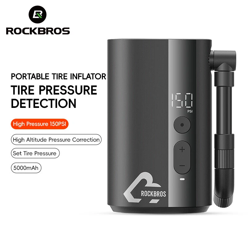 ROCKBRS Electric Bike Tire Pump 150PSI Mini Air Inflator Portable 5000mAh Type-C - Image 2 of 4