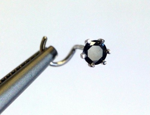 Real 14K White Gold Sparkling Natural Black Diamond 0.10CT Nose Piercing Stud - Picture 4 of 8