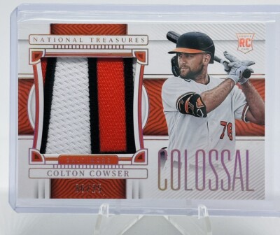 COLTON COWSER 2023 NATIONAL TREASURES 3 COLOR COLOSSAL JERSEY 06/25 RC Orioles