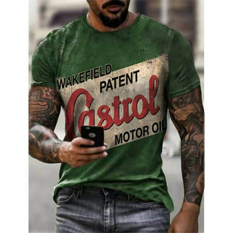 Mens Vintage Tshirt Retro Oil Racing Cool Casual Tees Classic