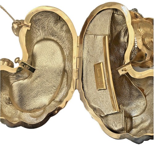 Judith Leiber Chinese FooDog Gem Gold Red Minaudiere Evening Bag Dragon Vintage - Imagen 9 de 11