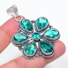 Paraiba Tourmaline Gemstone Handmade 925 Sterling Silver Jewelry Pendant Sz 2.5"