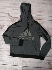 ADIDAS Sweatshirt Women's Small Fleece Pullover Hoodie Gray Logo