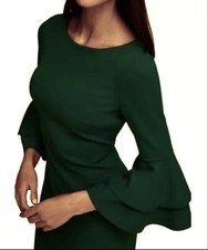 CALVIN KLEIN DOUBLE BELL SLEEVES SHEATH DRESS, MALACHITE, SIZE 12 NWT