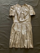 Anna Sui Silver Cotton/Linen Fitted Short-Sleeve Dress, Women's 6, NEW no tags